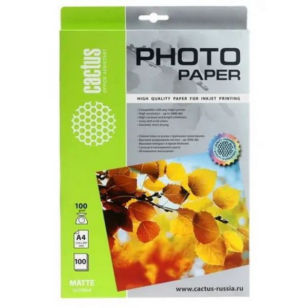 Фотобумага Cactus CS-MA4100100 A4, 100 г/м2, 100 л., покрытие - матовое